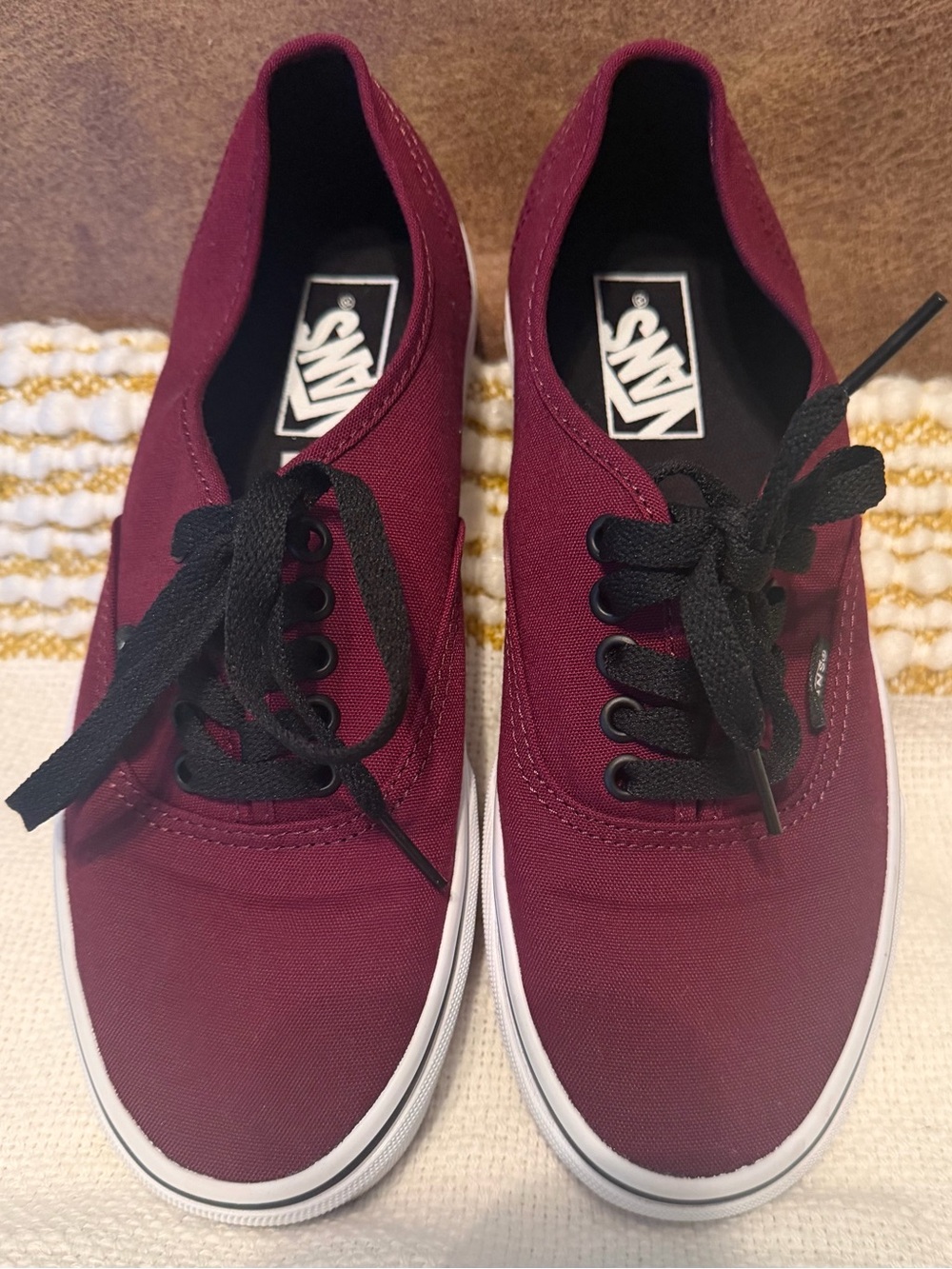 Vans Low-Top Canvas Sneakers in Burgundy with Black Laces